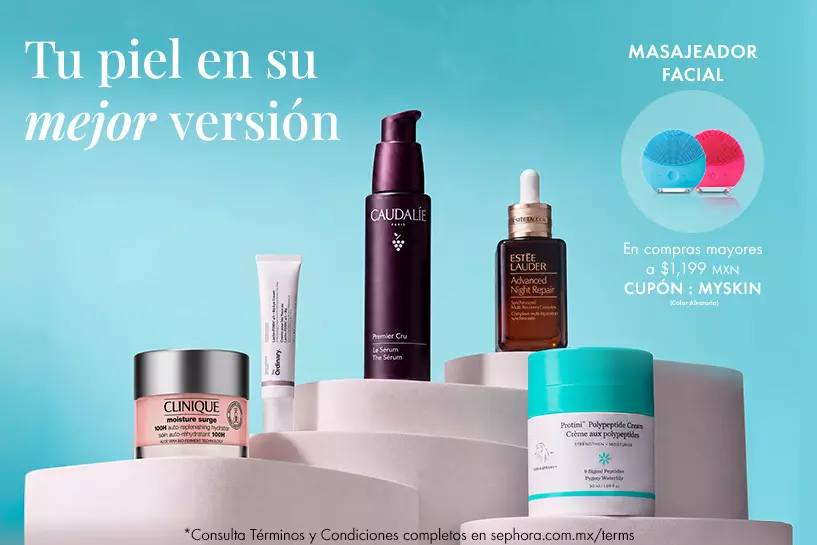 Descubre esenciales para elevar tu rutina y recibe un masaje facial en compras mayores a $1,199 MXN con cup&oacute;n.