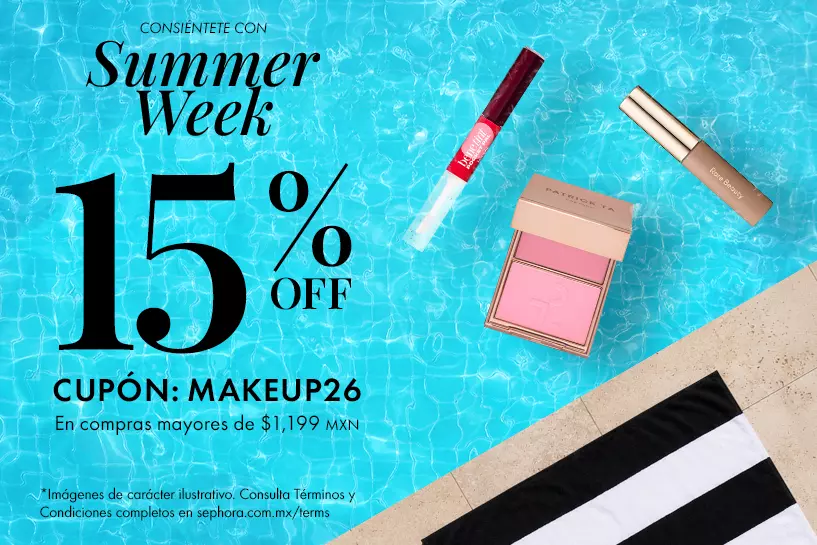 &iexcl;POR TIEMPO LIMITADO! Aplica 15% OFF* en compras m&iacute;nimas de $1,199 MXN en maquillaje con el cup&oacute;n: MAKEUP26