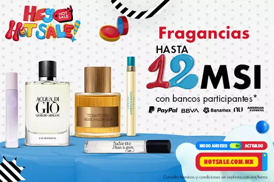 Obtén hasta 12 MSI en compras mayores a $1,000 MXN de fragancias pagando con bancos participantes*