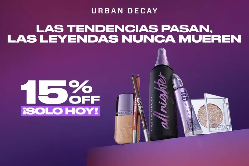 ¡Solo hoy! Encuentra tus productos favoritos de Urban Decay a 15% OFF, para complementar tu look
