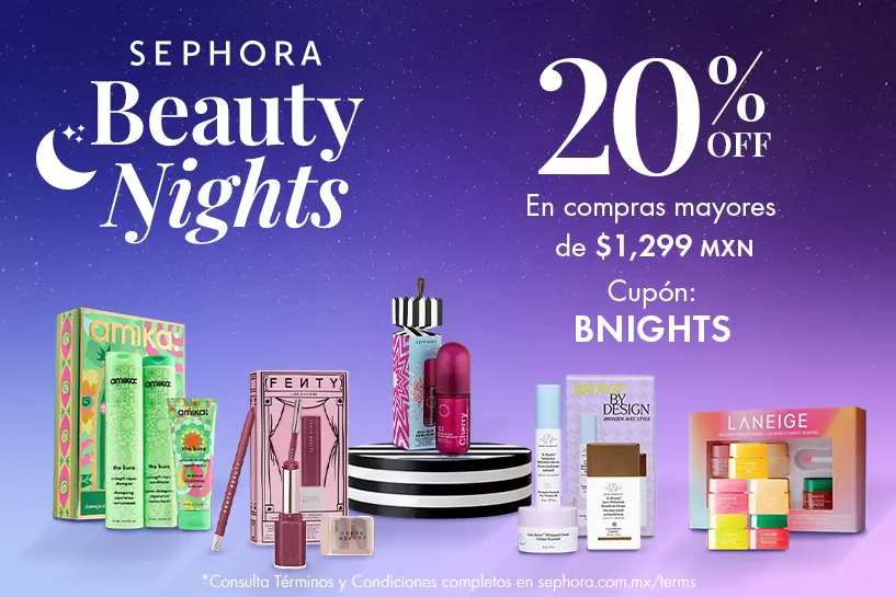 Ll&eacute;vate tus favoritos de temporada y obt&eacute;n 20% OFF en compras mayores a $1,299 MXN con el cup&oacute;n BNIGHTS.