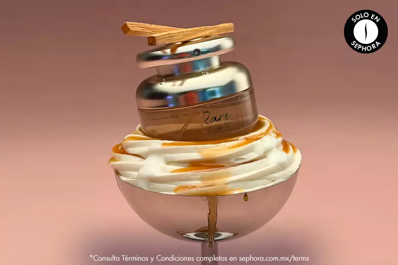 Expresa tu esencia con Rare Eau de Parfum. Una fragancia gourmand con notas de caramelo