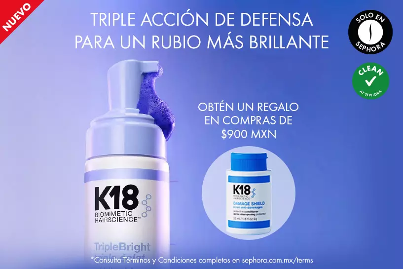 Descubre el triplebright oxidation defense de K18, que busca eliminar tonos cobrizos y proteger el color de tu cabello