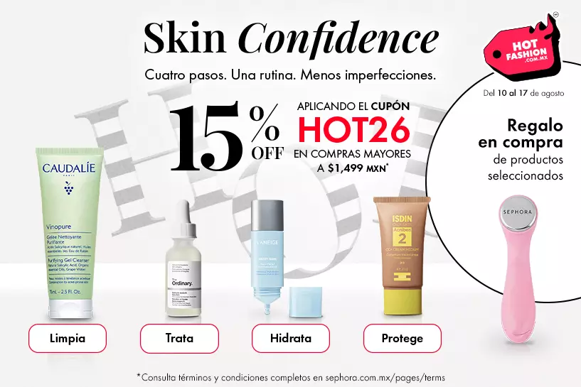 Aprovecha Hot Fashion para crear tu rutina de piel anti imperfecciones y recibe un regalo en compra