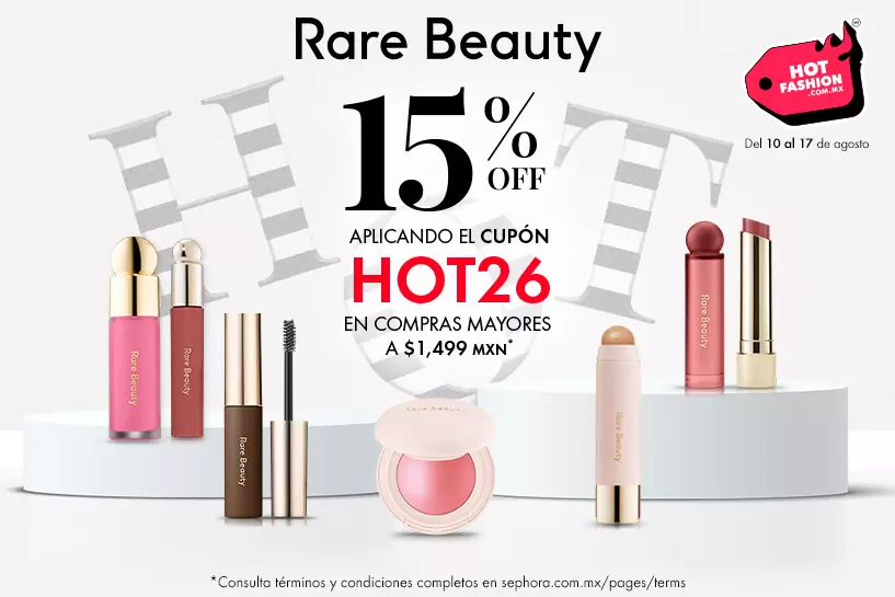 Ll&eacute;vate tus favoritos de Rare Beauty con 15% OFF*, aplicando el cup&oacute;n: HOT26