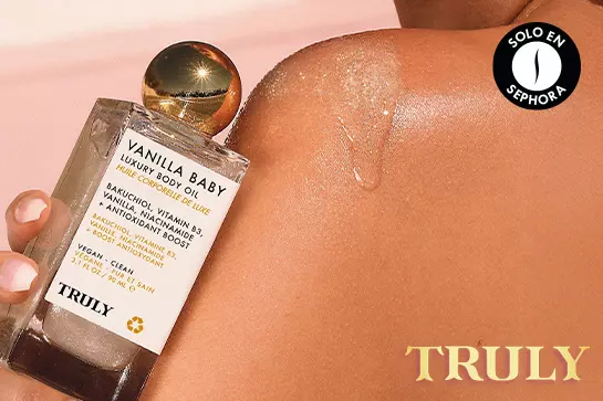 Vanilla Baby Luxury Body Oil, atenúa líneas de expresión, ilumina la piel y deja un brillo perlado