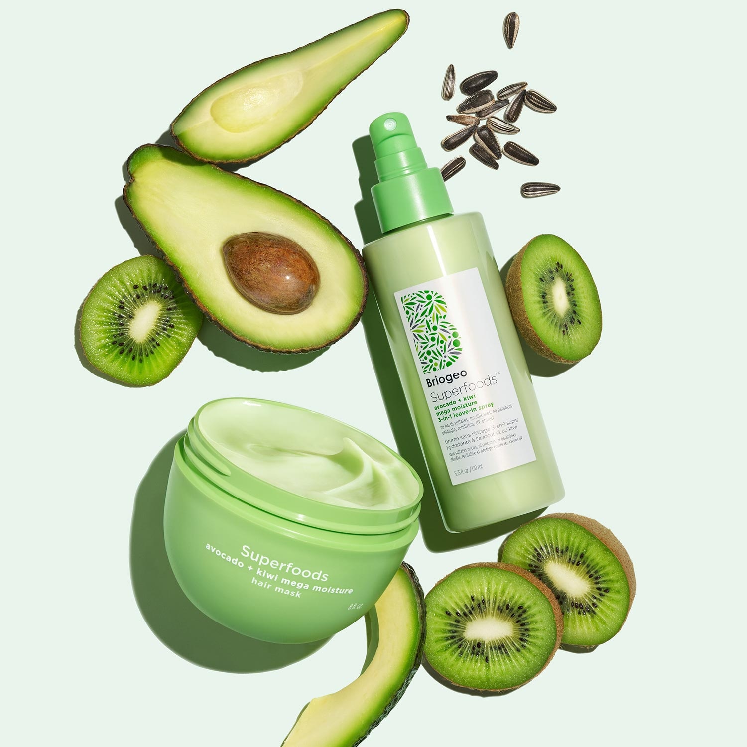 BRIOGEO SUPERFOODS™ AVOCADO + KIWI MEGA MOISTURE 3-IN-1 LEAVE-IN SPRAY (SPRAY ACONDICIONADOR PARA CABELLO)