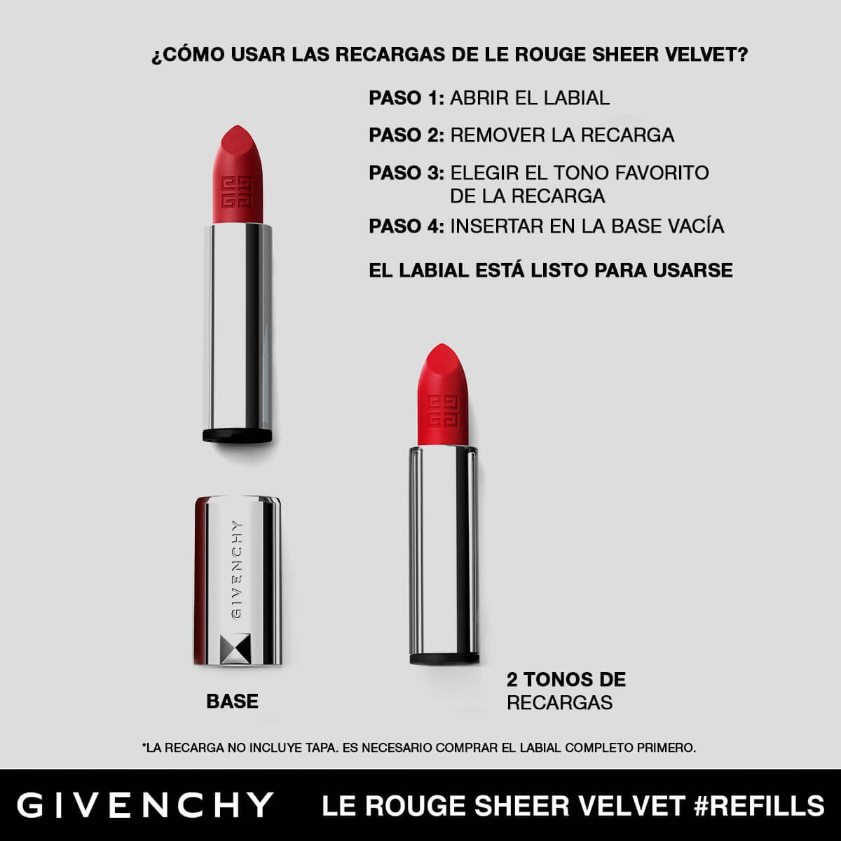 LE ROUGE SHEER VELVET REFILL LIPSTICK DE GIVENCHY (RECARGA DE LABIAL MATE DE EFECTO DIFUMINADO DE LARGA DURACIÓN)