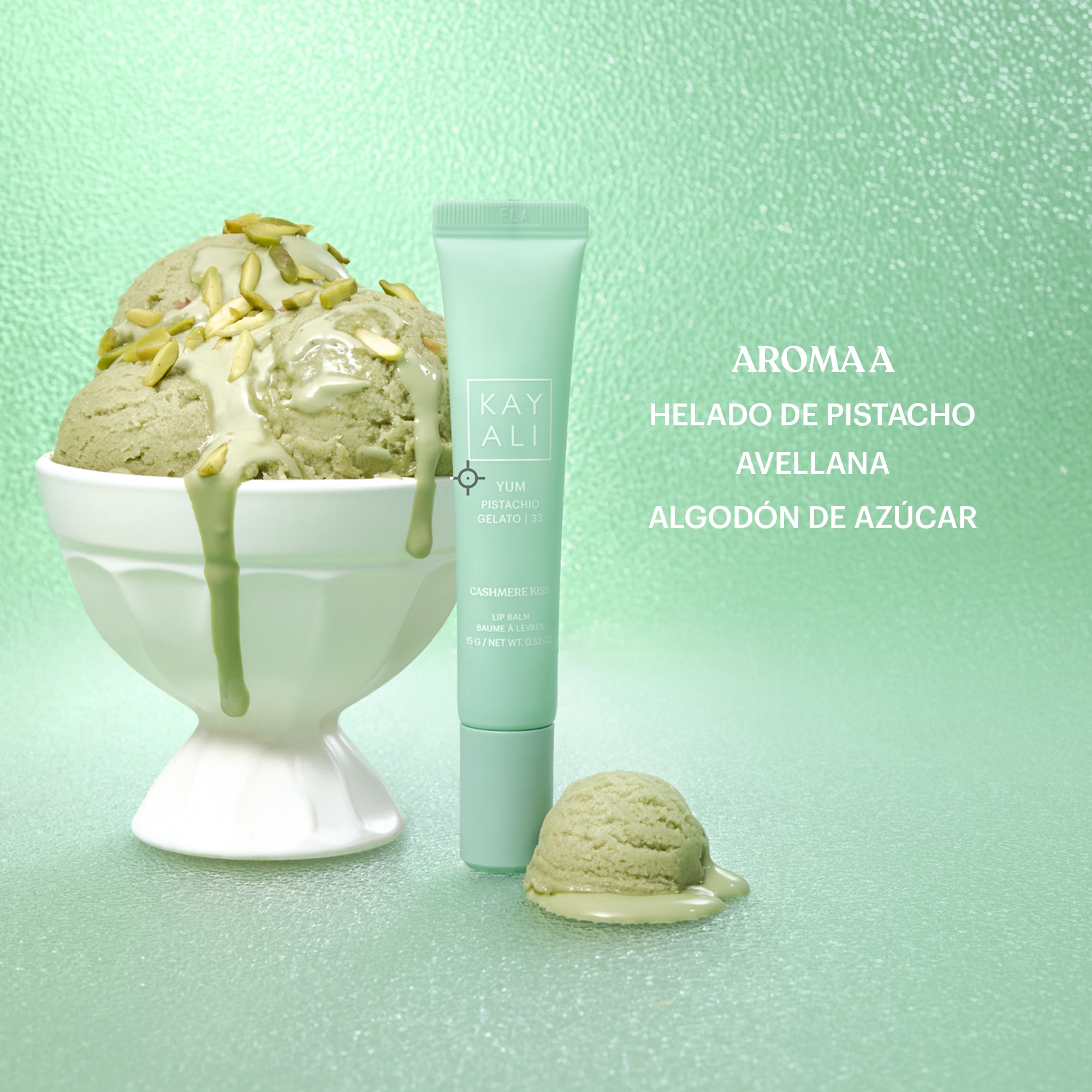 KAYALI YUM PISTACHIO GELATO|33 CASHMERE KISS LIP BALM (B&Aacute;LSAMO LABIAL HIDRATANTE)
